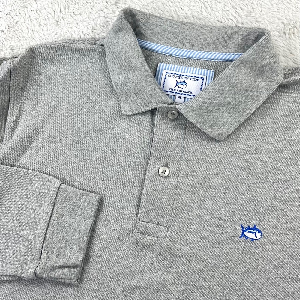 Southern Tide Skipjack Polo Shirt Men XL Gray Long Sleeve Knit Coastal Resort